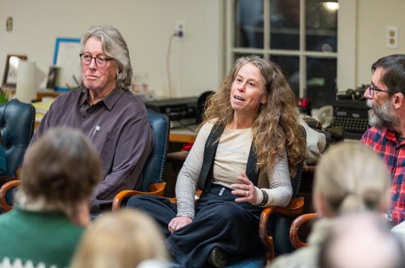 Suzan Bellincampi (middle) discusses her approach to the "All Outdoors" column.