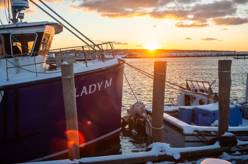 The Lady M. under sunset light.