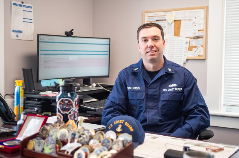 BM1 Tyler Vanderhaven in his office at Station Menemsha.