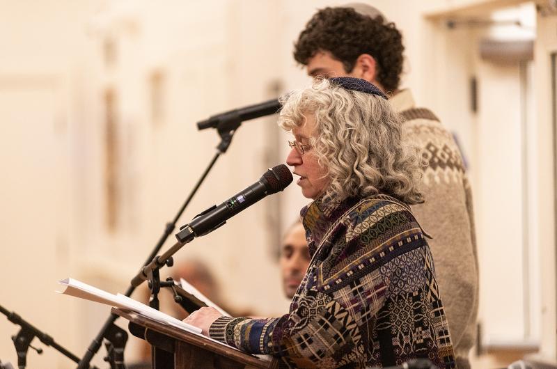 Rabbi Caryn Broitman leads the song.